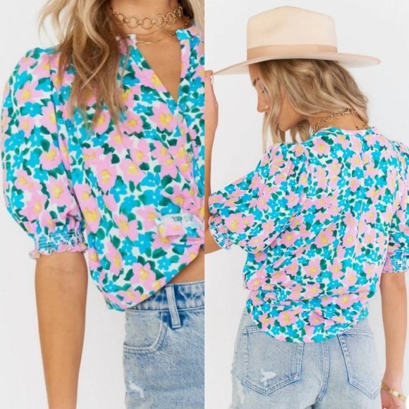 Show Me Your Mumu Leslie Top Violet's Garden Floral Size M Pink Blue Color - Picture 2 of 16